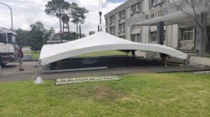 桃園龍潭軍營-帝王帳整體結構吊升與水平校正